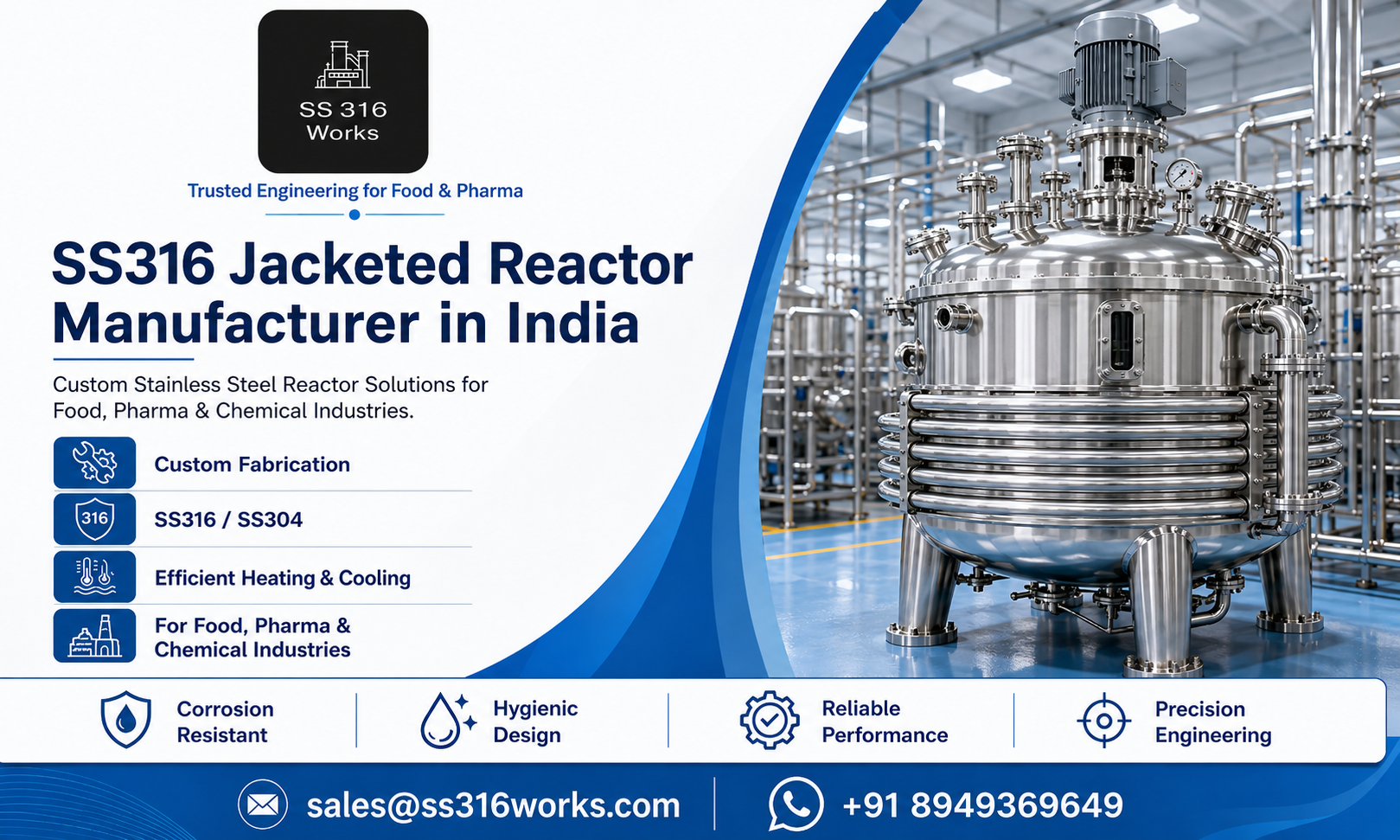 SS316 Limpet Coil Reactor Manufacturer in India
